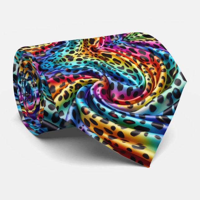 Regenbogen-Faux-Seide | Leoparden-Druck Gentleman' Krawatte (Gerollt)