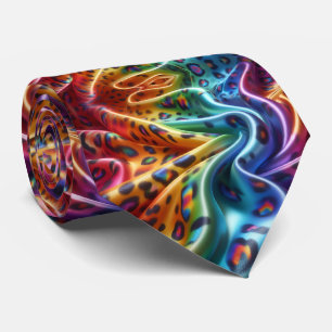 Regenbogen-Faux-Seide Leopardenprint Herren- Krawatte