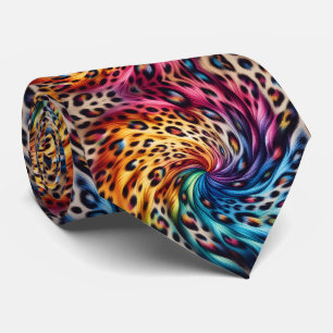 Regenbogen-Faux-Seide Leopardenprint Herren- Krawatte