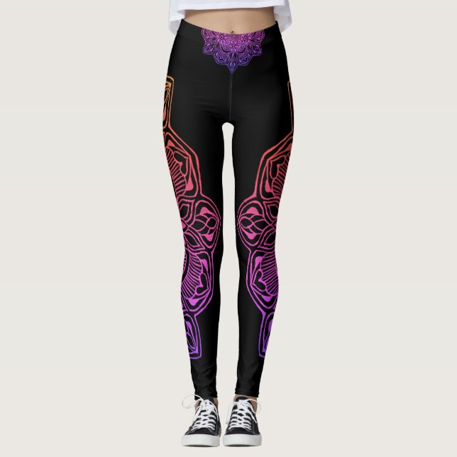 Regenbogen-Feuermandala-Blume Leggings (Vorderseite)