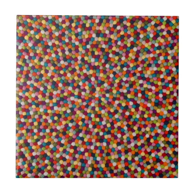 Regenbogen-Filzkugeln-Mosaikteppich Fliese (Vorderseite)