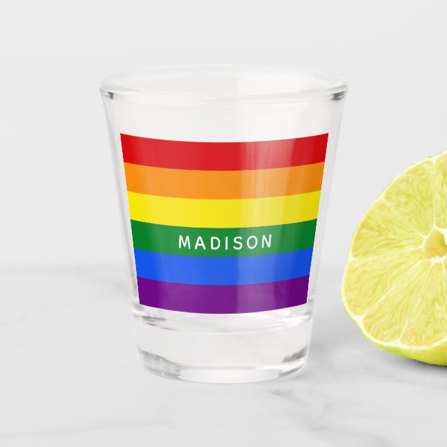 Regenbogen-Flaggen-individueller Name shotglass Schnapsglas (Vorderseite)