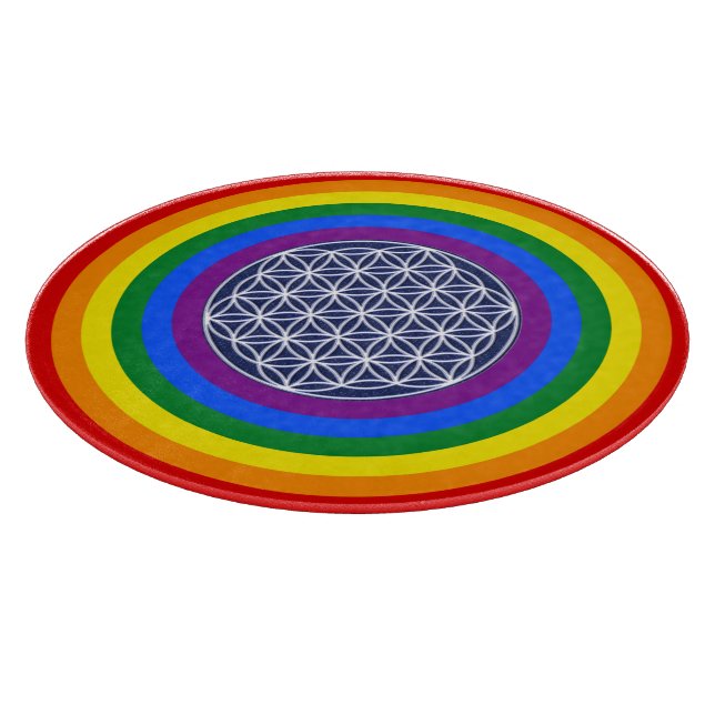 REGENBOGEN-FLAGGEN-KNOPF + BLUME DES LEBENS SCHNEIDEBRETT (Ecke)