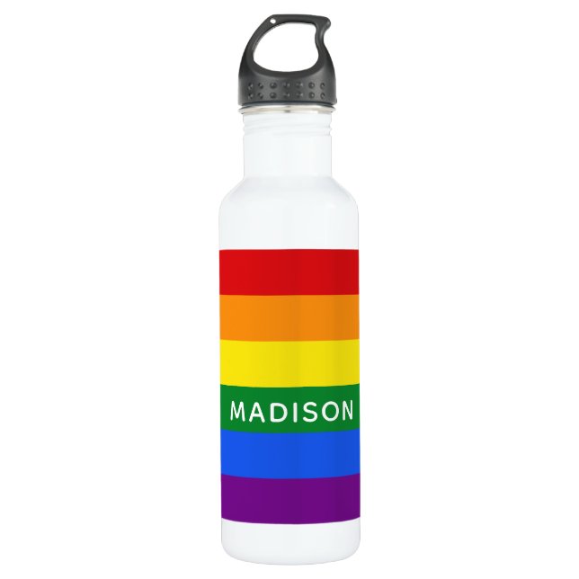 Regenbogen-Flaggen-Name-Wasserflaschen Edelstahlflasche (Vorderseite)