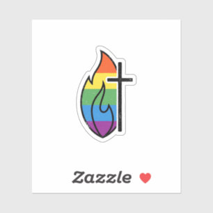 Regenbogen-Flammenkreuz Vintage-Christen-Vektor-De Aufkleber