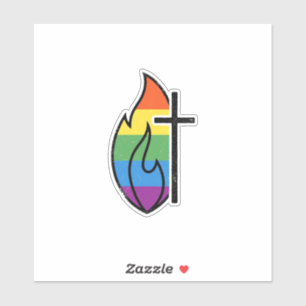 Regenbogen-Flammenkreuz Vintage-Christen-Vektor-De Aufkleber
