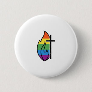 Regenbogen-Flammenkreuz Vintage-Christen-Vektor-De Button