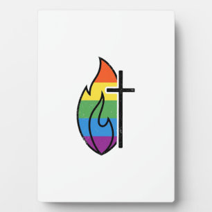 Regenbogen-Flammenkreuz Vintage-Christen-Vektor-De Fotoplatte