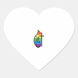 Regenbogen-Flammenkreuz Vintage-Christen-Vektor-De Herz-Aufkleber