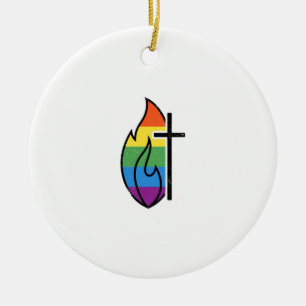 Regenbogen-Flammenkreuz Vintage-Christen-Vektor-De Keramik Ornament