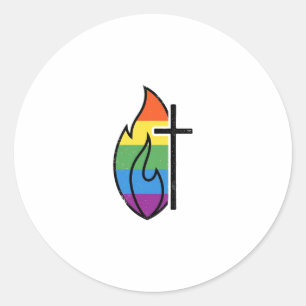 Regenbogen-Flammenkreuz Vintage-Christen-Vektor-De Runder Aufkleber