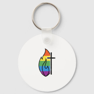 Regenbogen-Flammenkreuz Vintage-Christen-Vektor-De Schlüsselanhänger