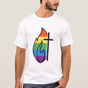 Regenbogen-Flammenkreuz Vintage-Christen-Vektor-De T-Shirt