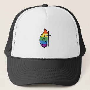 Regenbogen-Flammenkreuz Vintage-Christen-Vektor-De Truckerkappe
