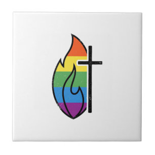 Regenbogen-Flammenkreuz Vintage-Christliche-Vektor Fliese