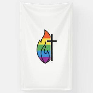 Regenbogen-Flammenkreuz Vintage-Christlicher-Vekto Banner