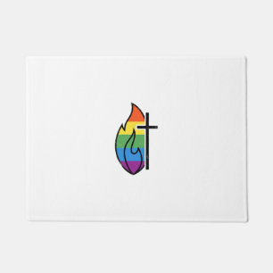 Regenbogen-Flammenkreuz Vintage-Christlicher-Vekto Fußmatte