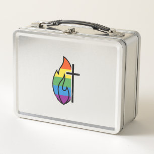 Regenbogen-Flammenkreuz Vintage-Christlicher-Vekto Metall Brotdose