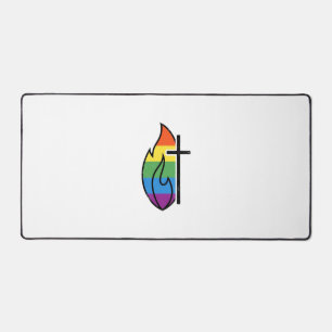 Regenbogen-Flammenkreuz Vintage-Christlicher-Vekto Schreibtischunterlage
