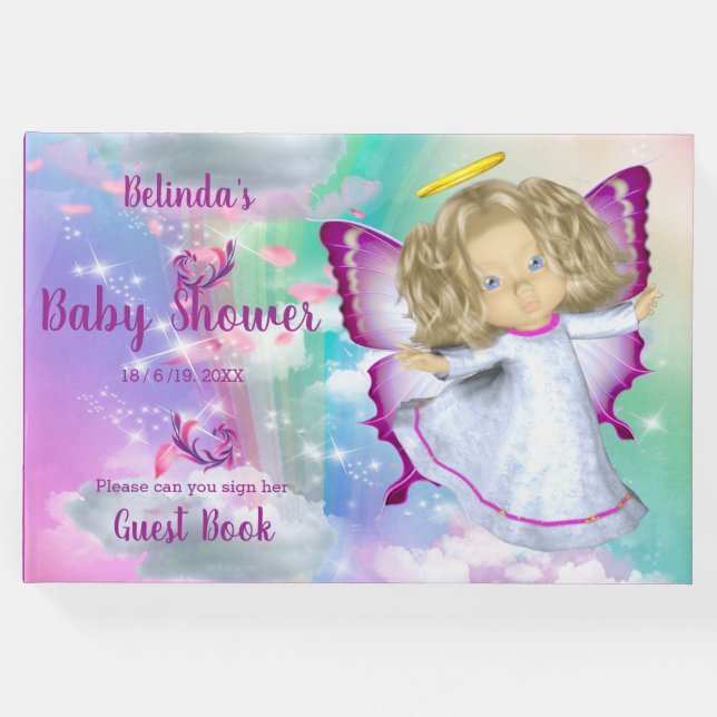 Regenbögen, flauschige Wolken & Butterfly Baby Gir Gästebuch (Vorderseite)