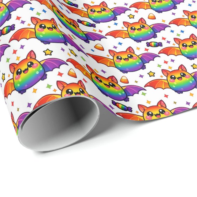 🌈🦇 Regenbogen-Fledermaus-Starsturm-Crew-Socken Geschenkpapier (Rolleneckpunkt)