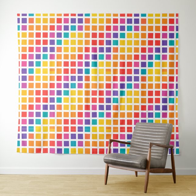 Regenbogen-Fliesen Linien Figur  Wandteppich (Beispiel (Horizontal))