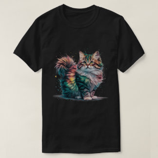 Regenbogen Fluffige Katze Wasserfarben Kunst Druck T-Shirt