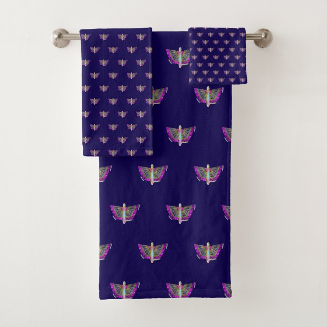 Regenbogen Flügel Schmetterling Navy  Badhandtuch Set (Insitu)