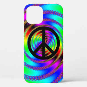 Regenbogen-Fraktal und schwarzes Friedenssymbol Case-Mate iPhone Hülle