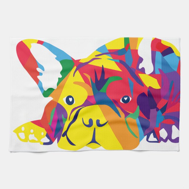 Regenbogen Französische Bulldogge Geschirrtuch (Horizontal)