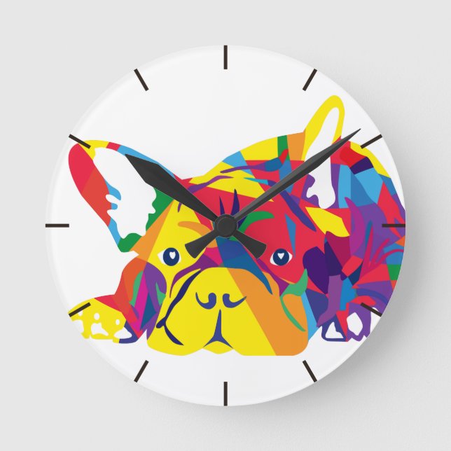 Regenbogen Französische Bulldogge Runde Wanduhr (Vorderseite)