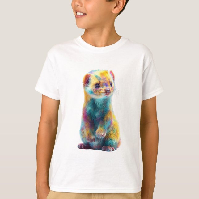Regenbogen-Frettchen-Wiesel-Illustration Kinder T-Shirt (Vorderseite)