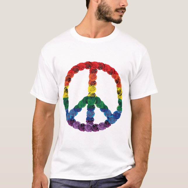 Regenbogen-Friedenszeichen gemacht aus Rosen-T - T-Shirt (Vorderseite)