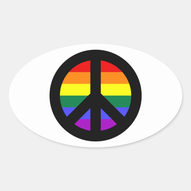 Regenbogen-Friedenszeichen Ovaler Aufkleber (Vorderseite)