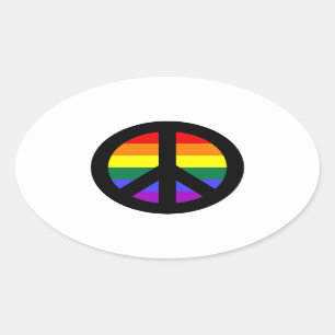 Regenbogen-Friedenszeichen Ovaler Aufkleber
