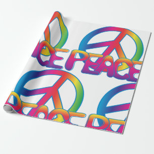 Regenbogen-Friedenszeichen Retro-Hippie Geschenkpapier
