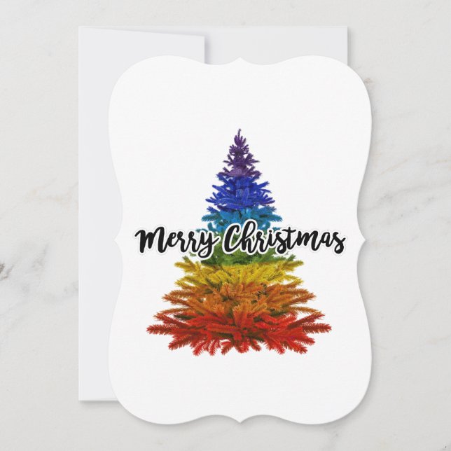 Regenbogen fröhlicher Weihnachtsbaum Einladung (Vorderseite)