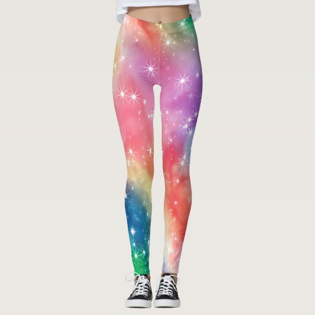 Regenbogen-Funkel-Galaxie Leggings (Vorderseite)