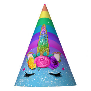 Regenbogen-Funkel-Glitzer-Einhornhorn-Gesichtspart Partyhütchen