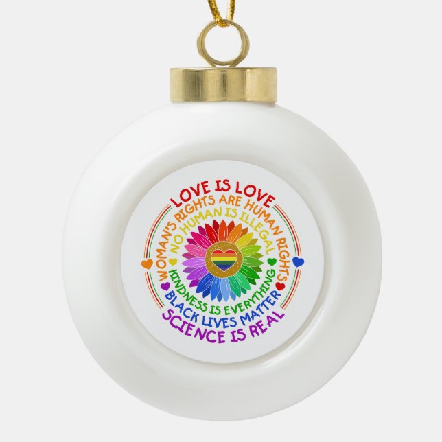 Regenbogen für Flora und Fauna Politischer und soz Keramik Kugel-Ornament (Vorderseite)