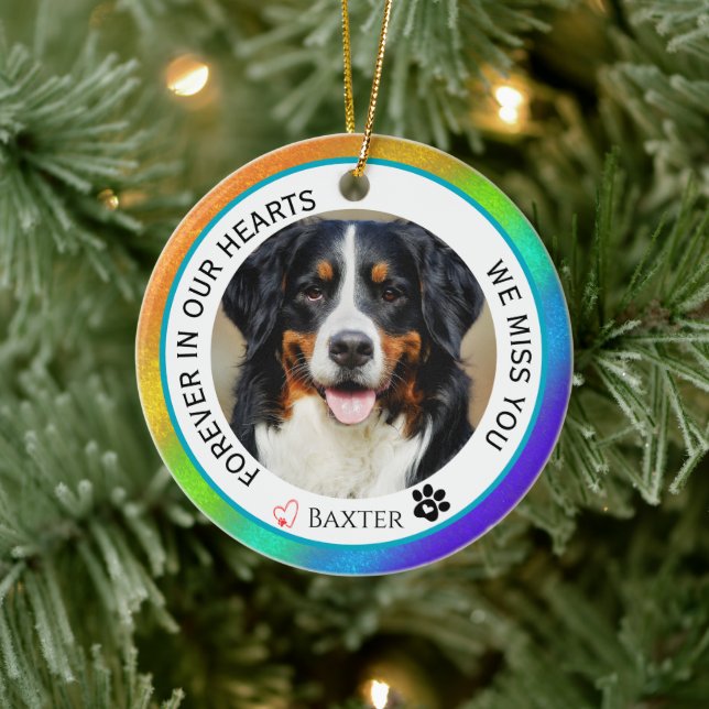 Regenbogen für immer in unserem Herz-Haustier-Gede Keramik Ornament (Baum)