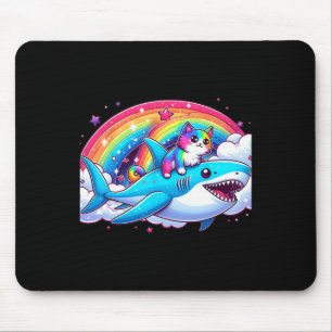 Regenbogen Galaxy Katze Riding Hai im Weltraum Wit Mousepad