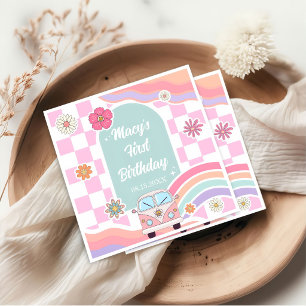 Regenbogen-Gänseblümchen-Auto-Geburtstagsserviette Serviette