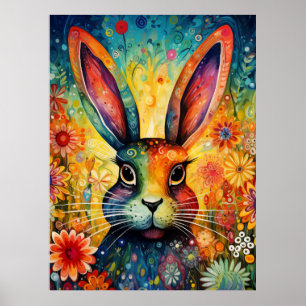 Regenbogen-Garten-Kaninchen-Hase Poster