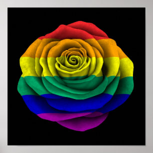 Regenbogen-Gay Pride-Rosen-Flagge auf Schwarzem Poster