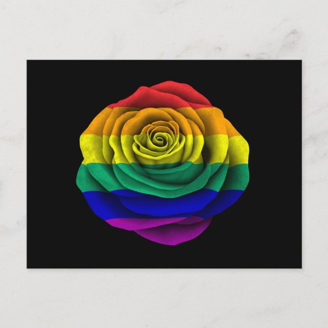 Regenbogen-Gay Pride-Rosen-Flagge auf Schwarzem Postkarte (Vorderseite)