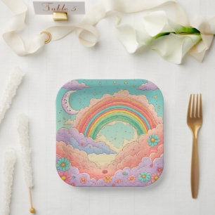 Regenbogen-Geburtstag oder Babyparty Pappteller
