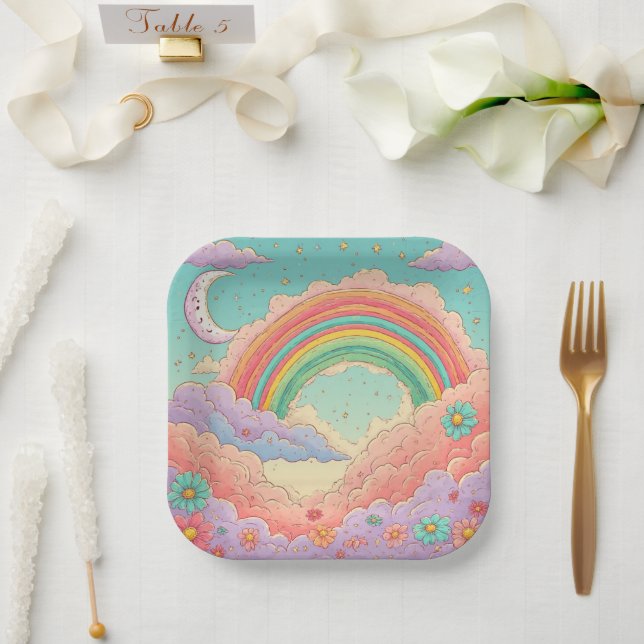 Regenbogen-Geburtstag oder Babyparty  Pappteller (Hochzeit)