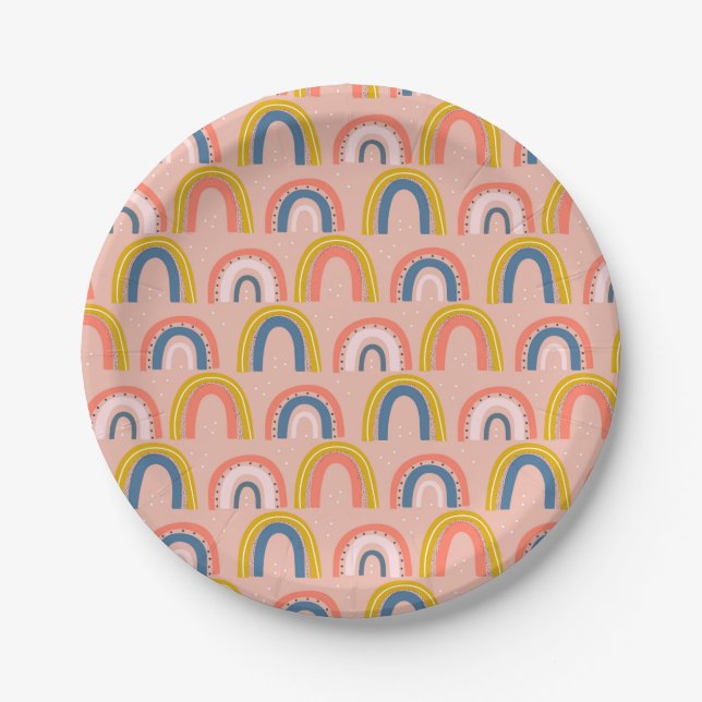 Regenbogen-Geburtstags-Party-Teller Pappteller (Vorderseite)