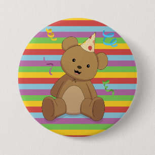 Regenbogen-Geburtstags-Teddybär-Button Button